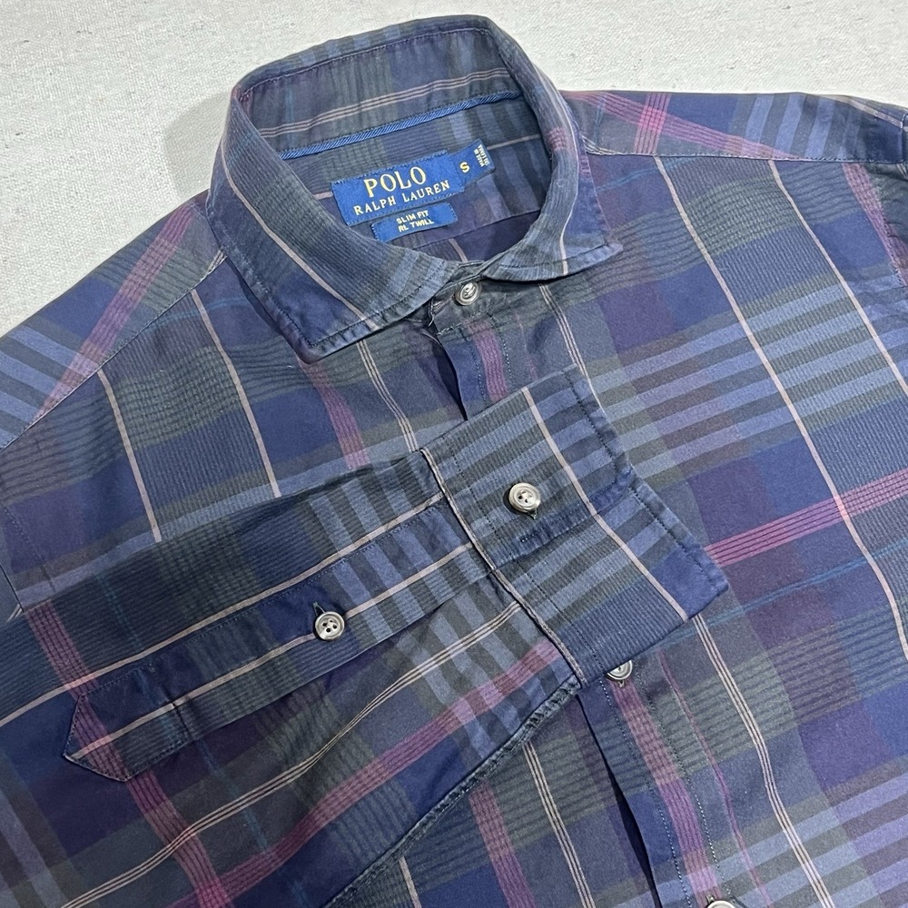 Polo Ralph Lauren Slim Fit RL Twill Dress Shirt Mens‎ Small Plaid Jewel Tones